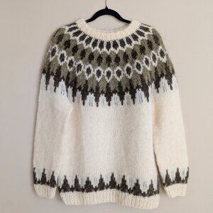 Vtg Icelandic Lopapeysa Wool Thick Sweater Women's Nordic Hand Knit 80s Size L